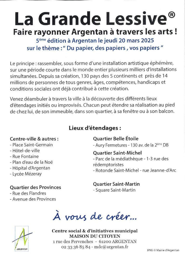 La grande Lessive 2025 Aury Fermetures Argentan lieu d'étendage ouvert à tous affiche